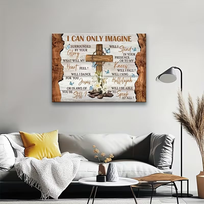 Canvas Poster Wall Art- Jesus & Cross with Lilies