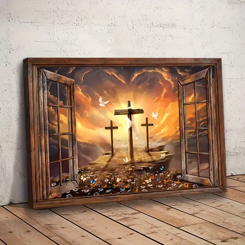 Canvas Poster Wall Art- The Three Crosses Jesus