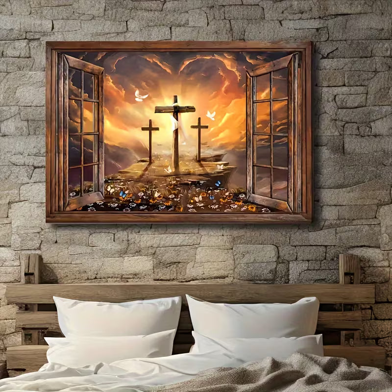 Canvas Poster Wall Art- The Three Crosses Jesus