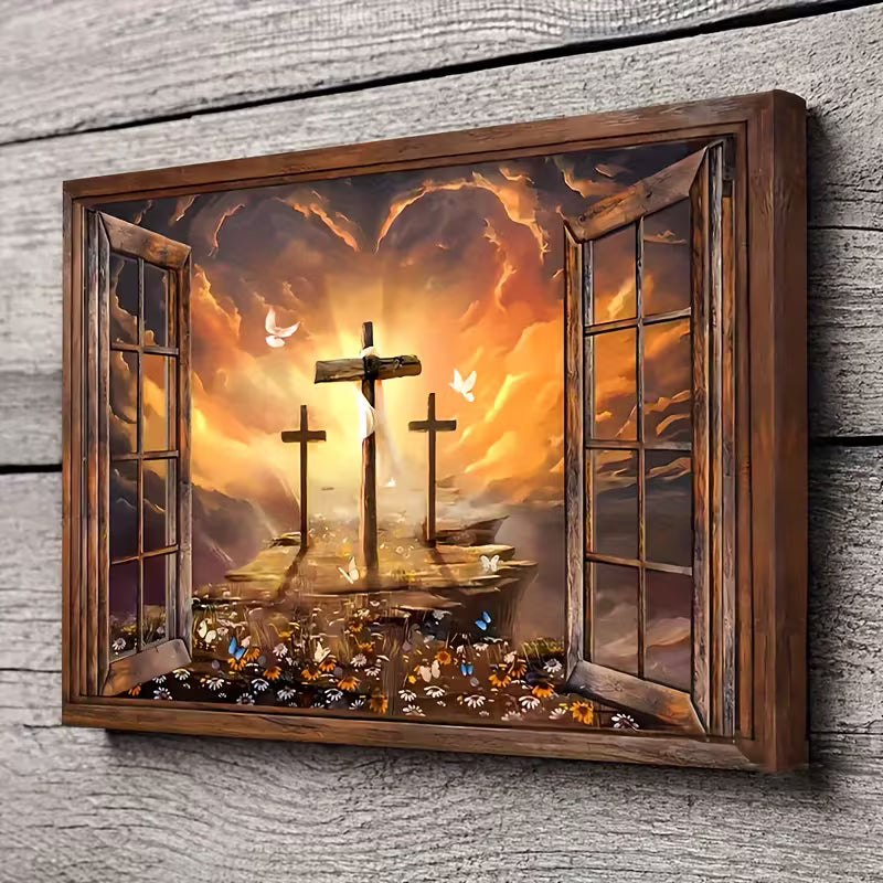Canvas Poster Wall Art- The Three Crosses Jesus