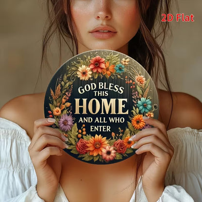 2D Flat Aluminum Metal Sign - God Bless This Home