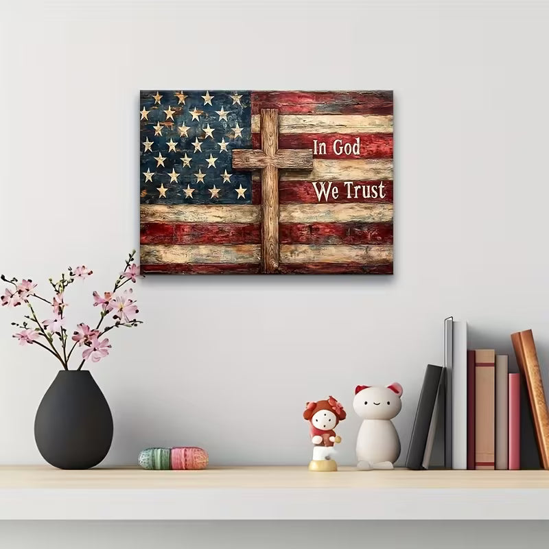 Canvas Poster Wall Art- Vintage American Flag