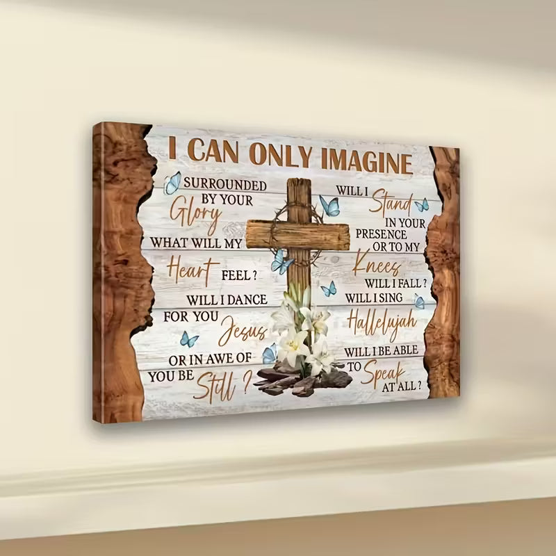 Canvas Poster Wall Art- Jesus & Cross with Lilies