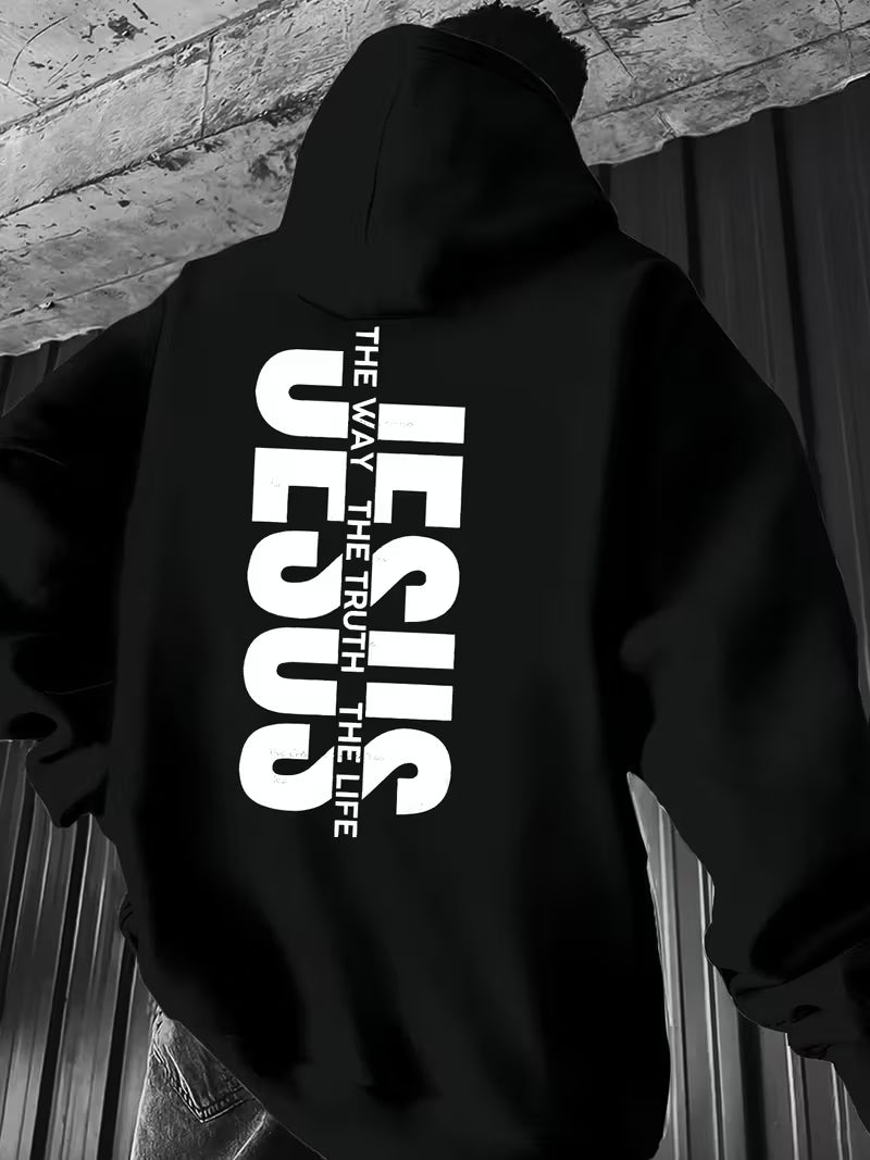 Stylish Hoodie Long Sleeve Pullover - Jesus The Way Truth Life (Back)