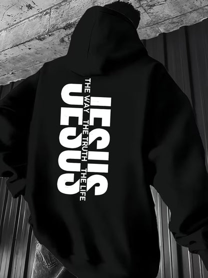 Stylish Hoodie Long Sleeve Pullover - Jesus The Way Truth Life (Back)
