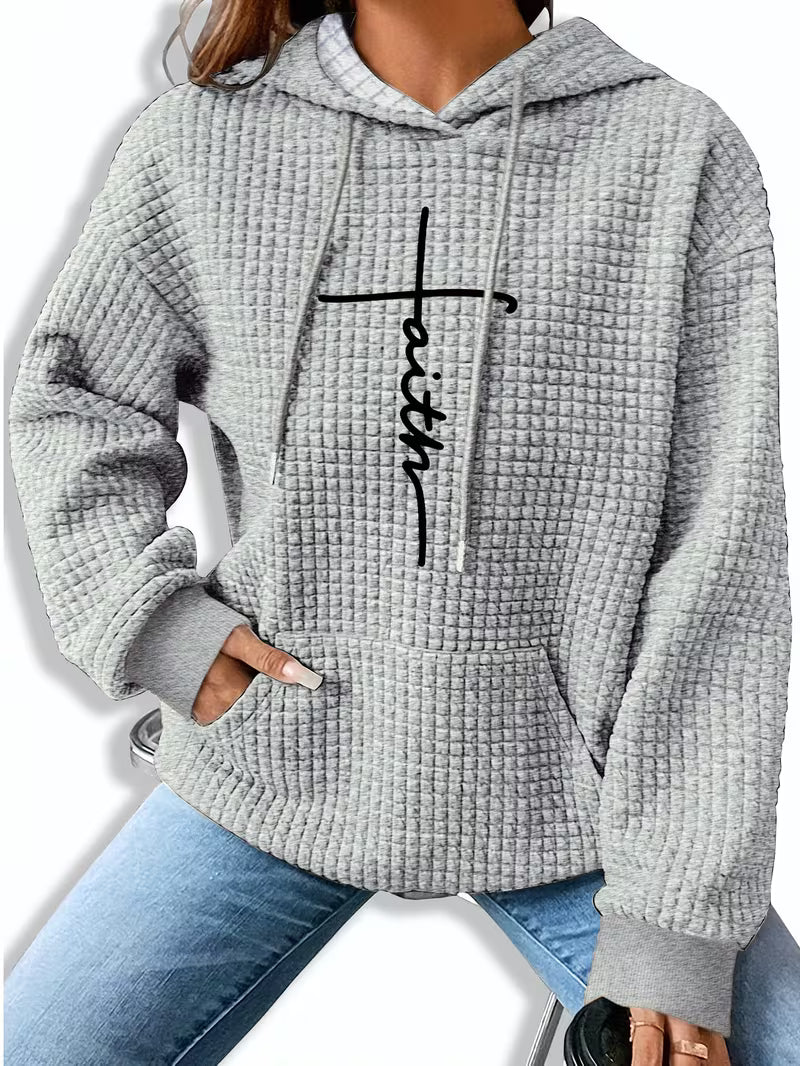 Waffle Hoodie Patterned Long-Sleeve - Faith