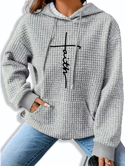 Waffle Hoodie Patterned Long-Sleeve - Faith