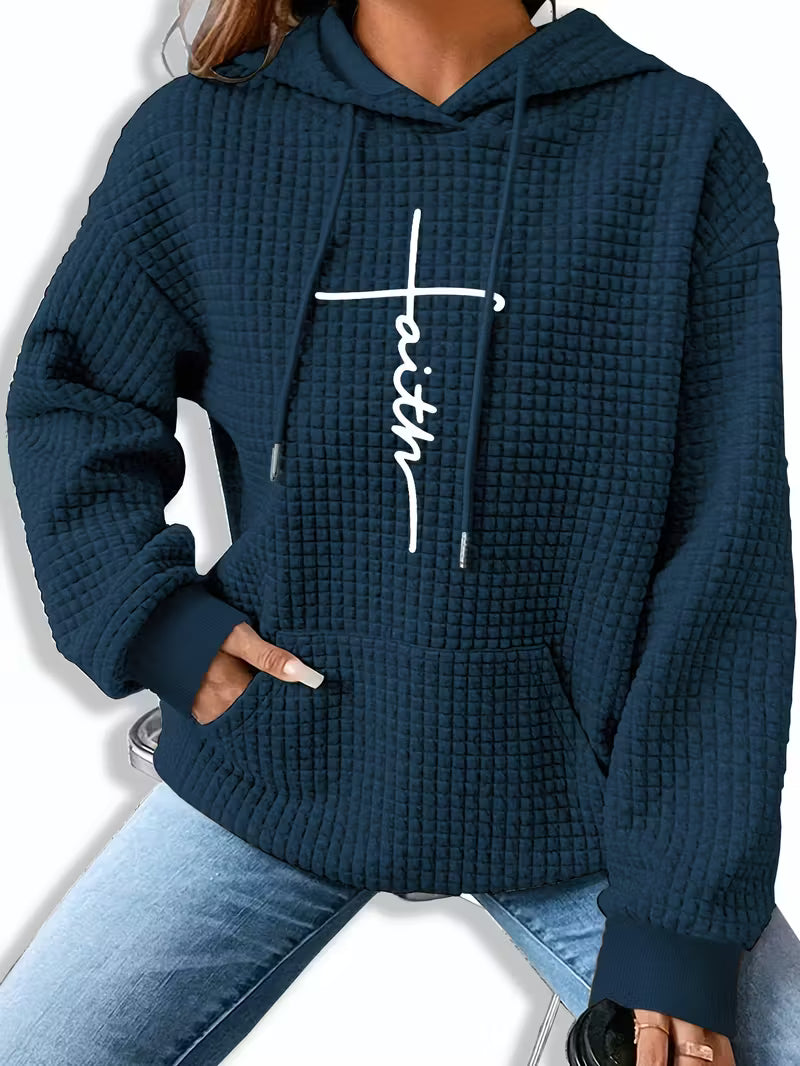 Waffle Hoodie Patterned Long-Sleeve - Faith