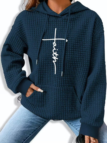 Waffle Hoodie Patterned Long-Sleeve - Faith