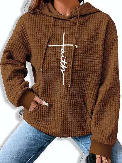 Waffle Hoodie Patterned Long-Sleeve - Faith