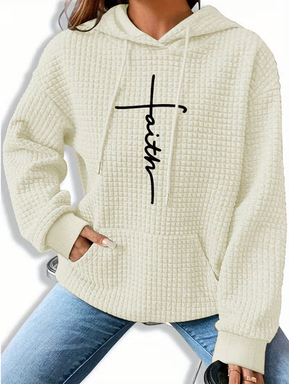 Waffle Hoodie Patterned Long-Sleeve - Faith