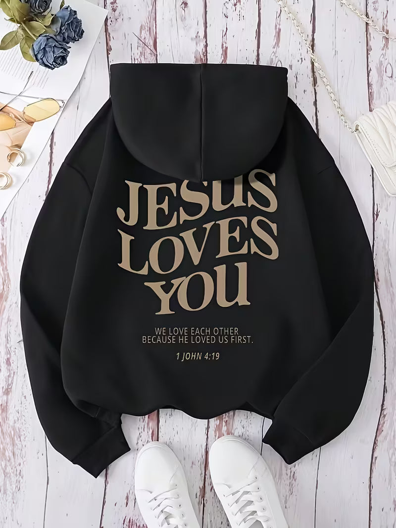 Stylish Hoodie Long Sleeve Pullover - Jesus Loves You