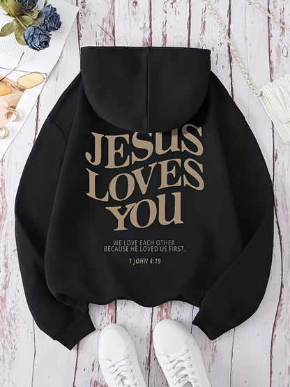 Stylish Hoodie Long Sleeve Pullover - Jesus Loves You