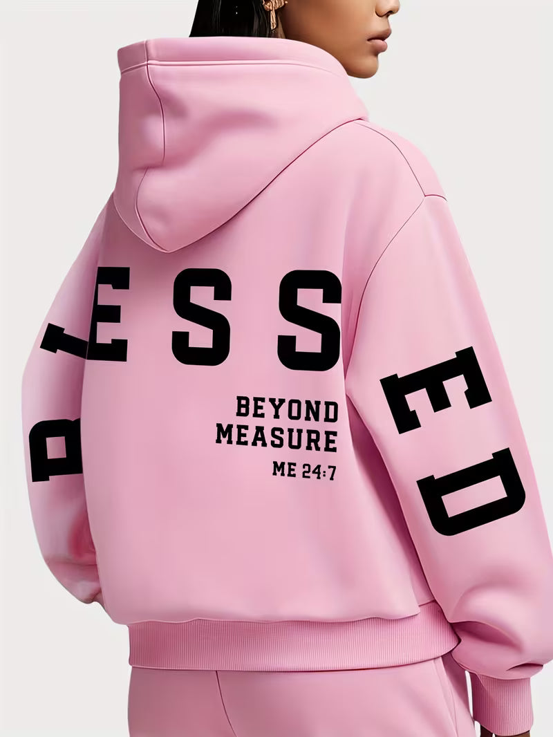 Plus Size Scripture Hoodie Pullover - Blessed Beyond Measure