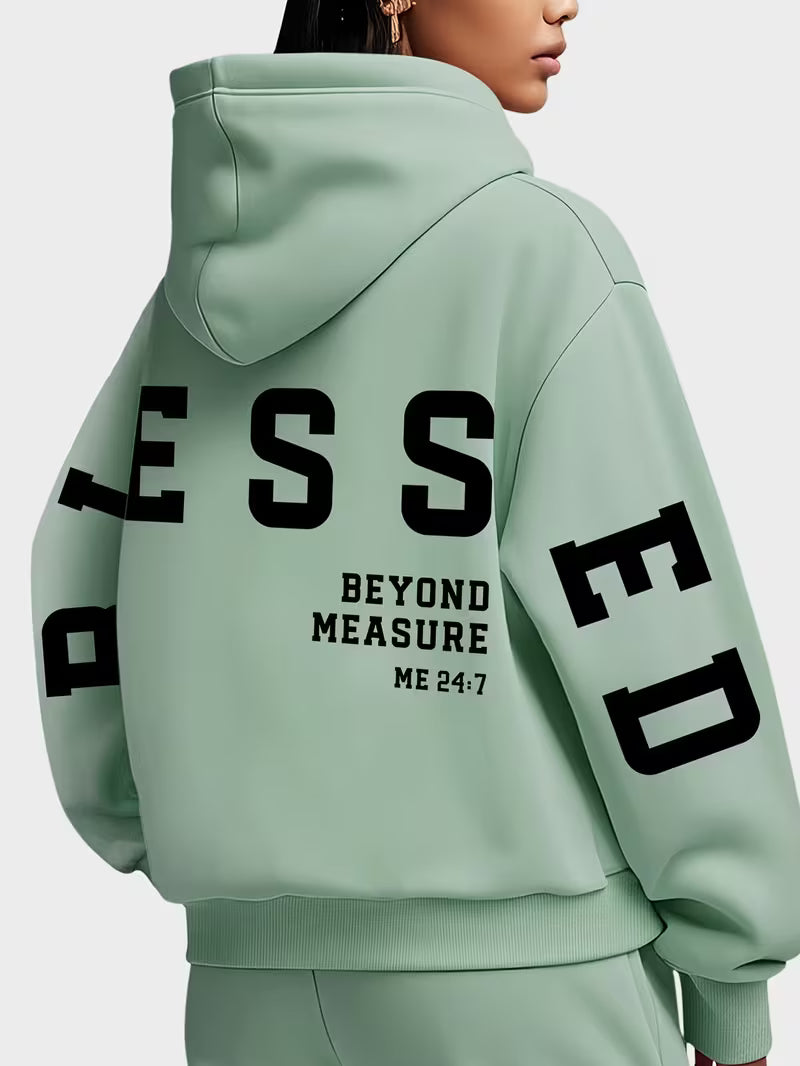 Plus Size Scripture Hoodie Pullover - Blessed Beyond Measure