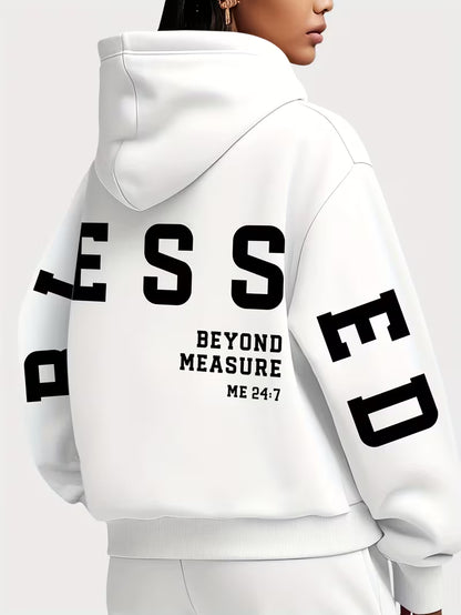 Plus Size Scripture Hoodie Pullover - Blessed Beyond Measure