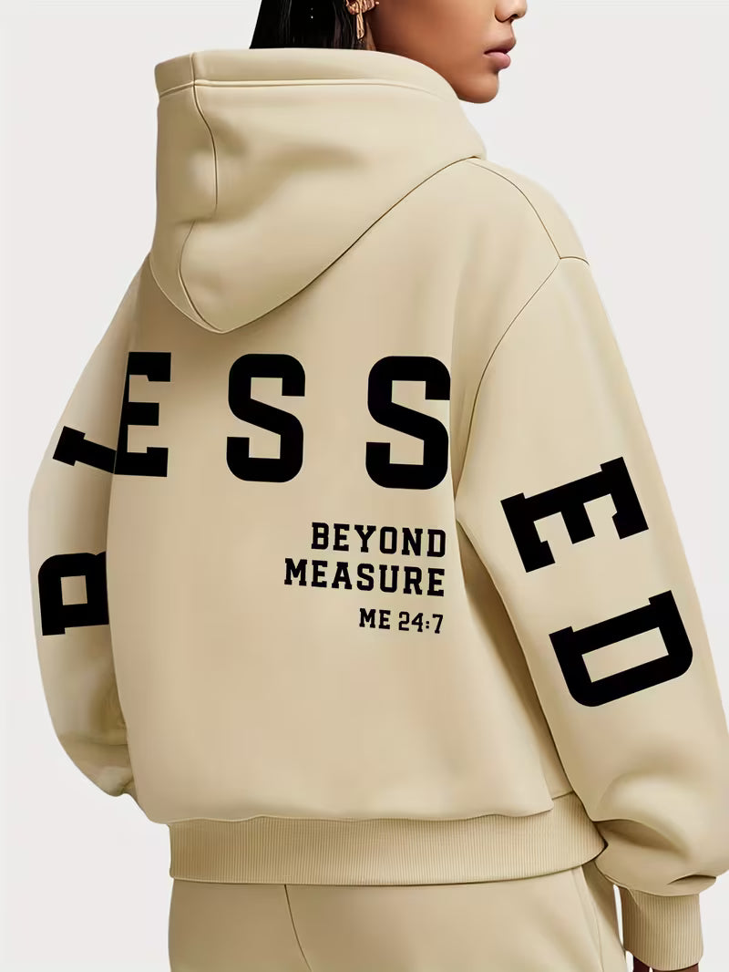 Plus Size Scripture Hoodie Pullover - Blessed Beyond Measure