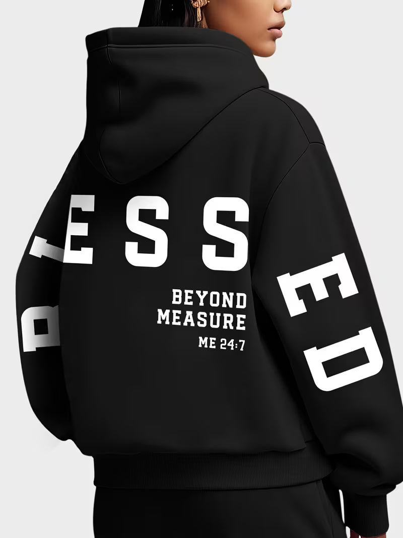 Plus Size Scripture Hoodie Pullover - Blessed Beyond Measure