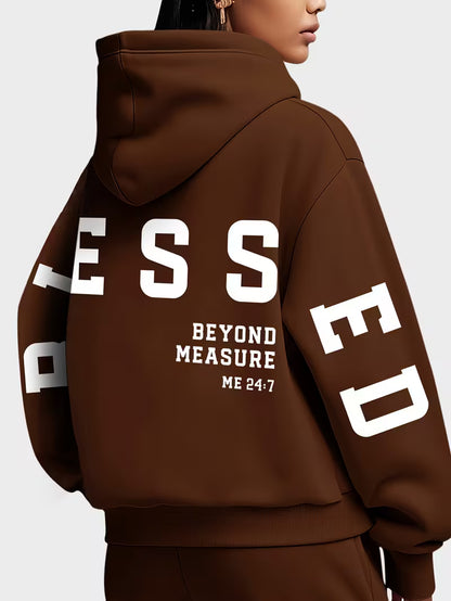 Plus Size Scripture Hoodie Pullover - Blessed Beyond Measure