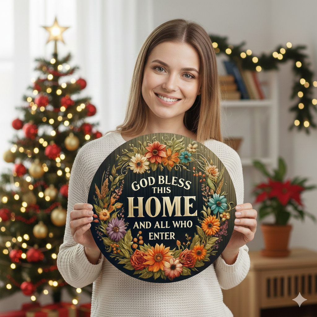 2D Flat Aluminum Metal Sign - God Bless This Home