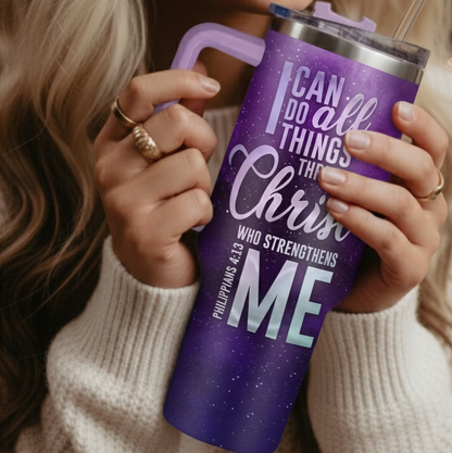 Insulated Tumbler With Straw 40oz- Faith Purple Butterfly