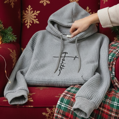 Waffle Hoodie Patterned Long-Sleeve - Faith