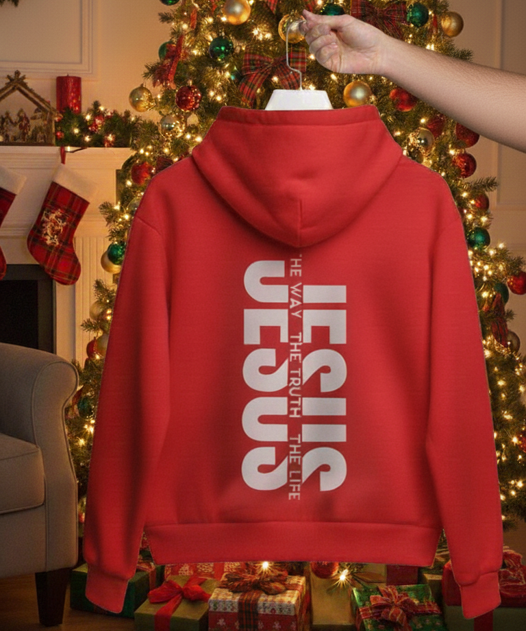 Stylish Hoodie Long Sleeve Pullover - Jesus The Way Truth Life (Back)