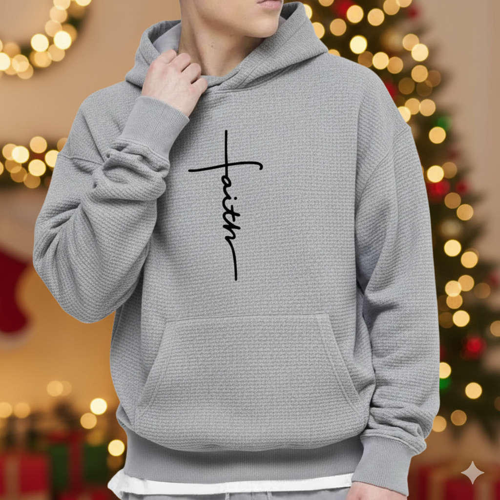 Waffle Hoodie Patterned Long-Sleeve - Faith