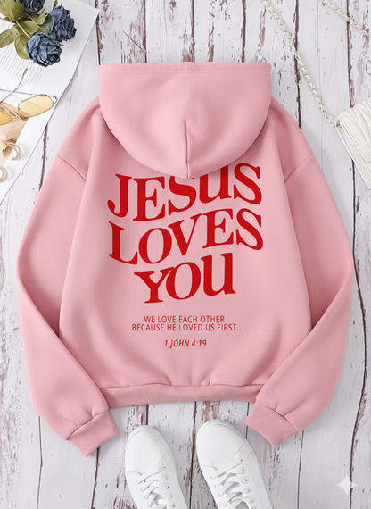 Stylish Hoodie Long Sleeve Pullover - Jesus Loves You
