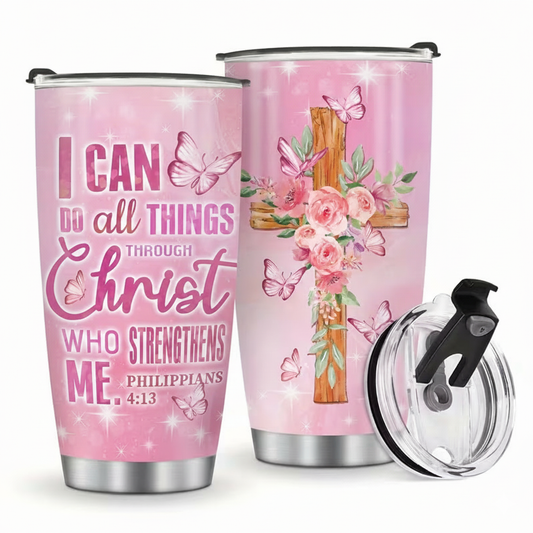 Insulated Tumbler 20oz- Cross Butterfly Floral