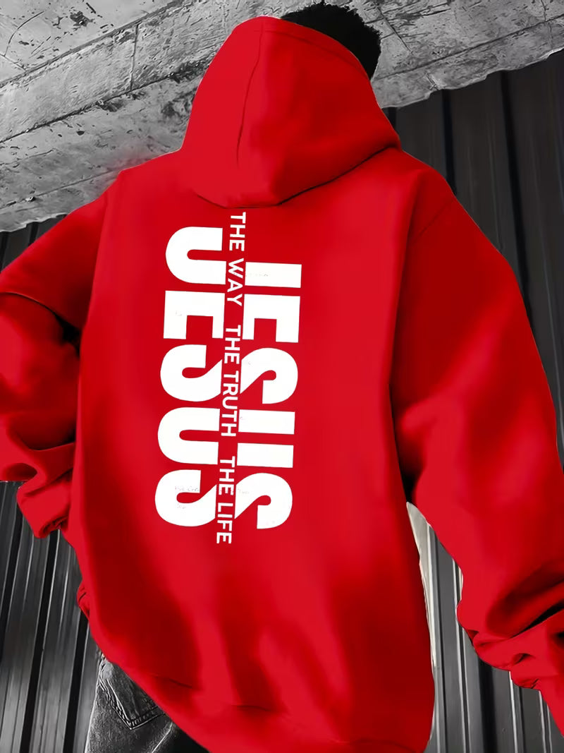 Stylish Hoodie Long Sleeve Pullover - Jesus The Way Truth Life (Back)