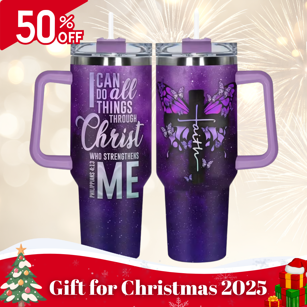 Insulated Tumbler With Straw 40oz- Faith Purple Butterfly