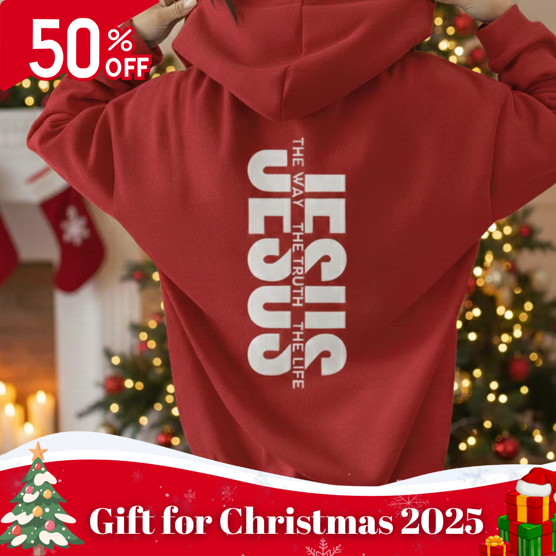 Stylish Hoodie Long Sleeve Pullover - Jesus The Way Truth Life (Back)