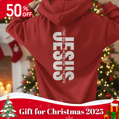 Stylish Hoodie Long Sleeve Pullover - Jesus The Way Truth Life (Back)