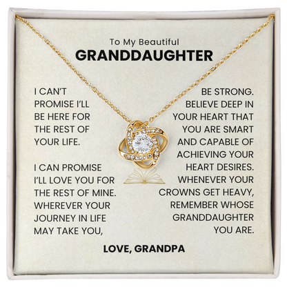 To My Beautiful Granddaughter - I'll Love You For The Rest Of My Life - Love Knot Necklace MG0032