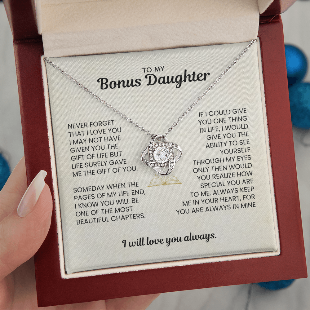 To My Bonus Daughter - You Are A Gift To My Life - Love Knot Necklace MG0035