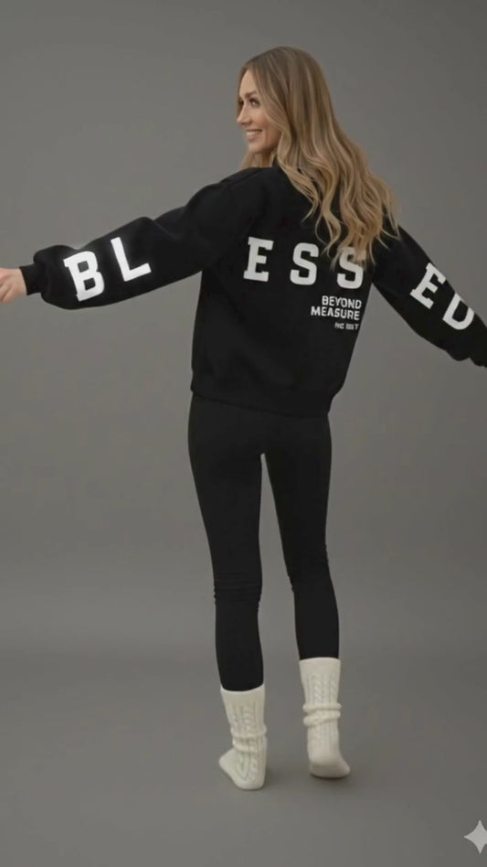 Plus Size Scripture Hoodie Pullover - Blessed Beyond Measure