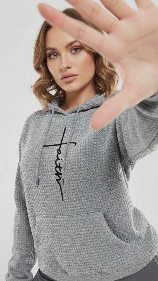Waffle Hoodie Patterned Long-Sleeve - Faith